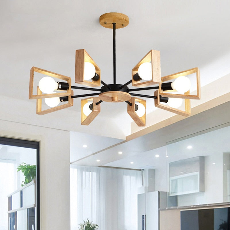 8 heads sputnik wood chandelier