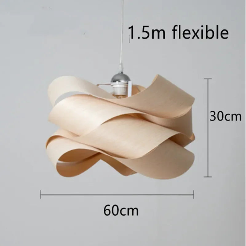 Beige pendant light with dimensions and flexibility information on a gray background