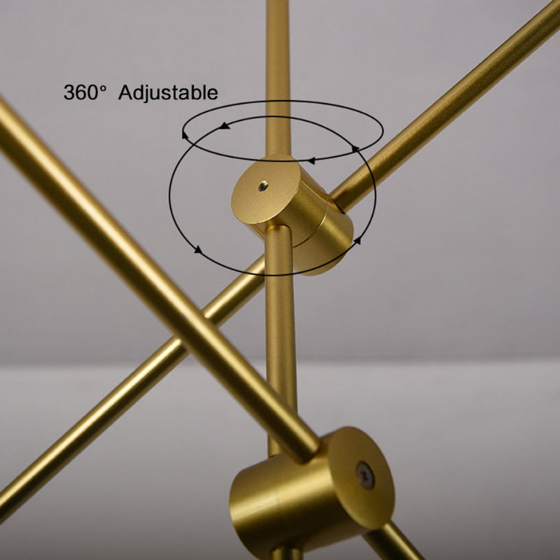 Close-up of brass sputnik chandelier arm detaile