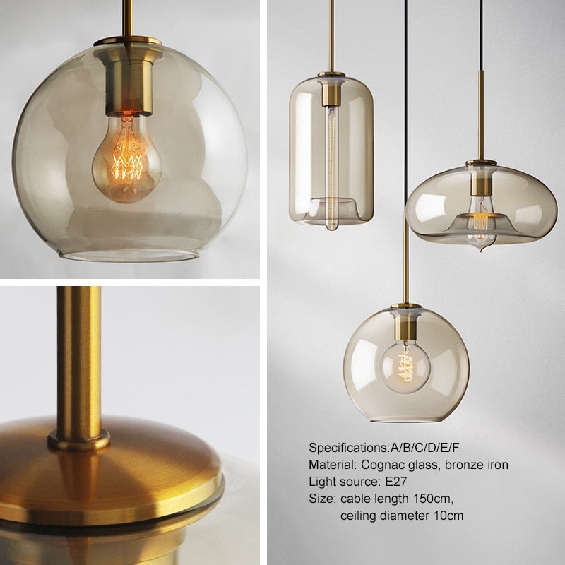 Cognac-colored pendant lamp
