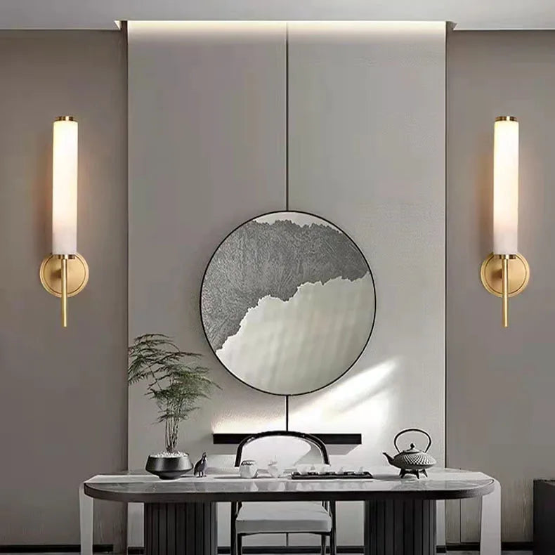 Deanley luxury wall light fixture with opal glass shade and marble-inspired base