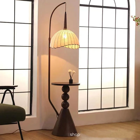 Hisland 2-in-1 Floor Lamp and Side Table in modern living room with warm ambient lighting