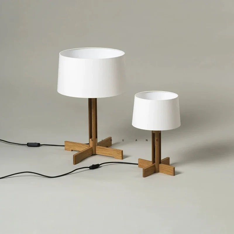 Minimalist wooden table lamps and standing lamp with neutral background