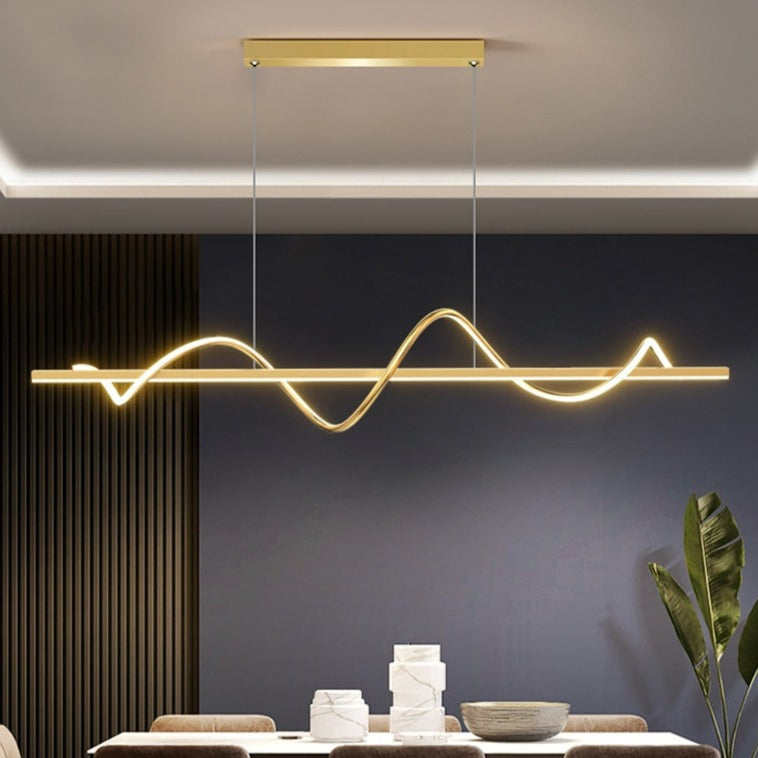 Modern LED Linear Wave Chandelier in gold