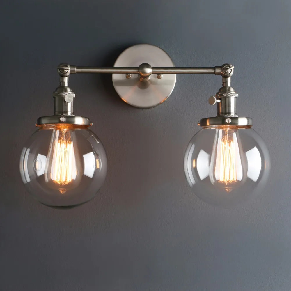 Pluto 2 Lights Glass Globe Wall Sconce