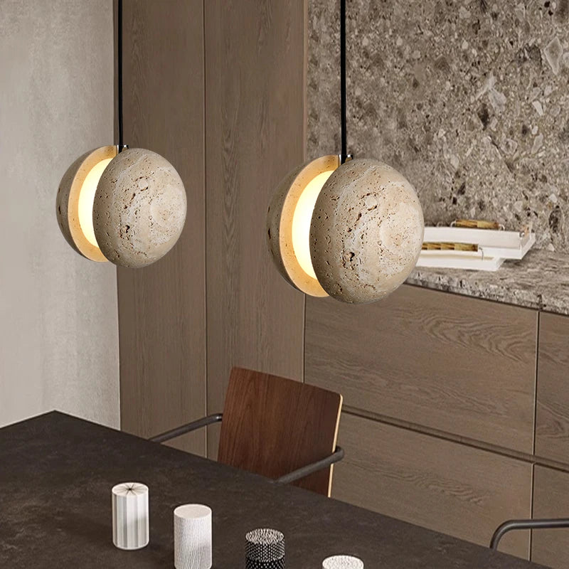 Round Travertine pendant light