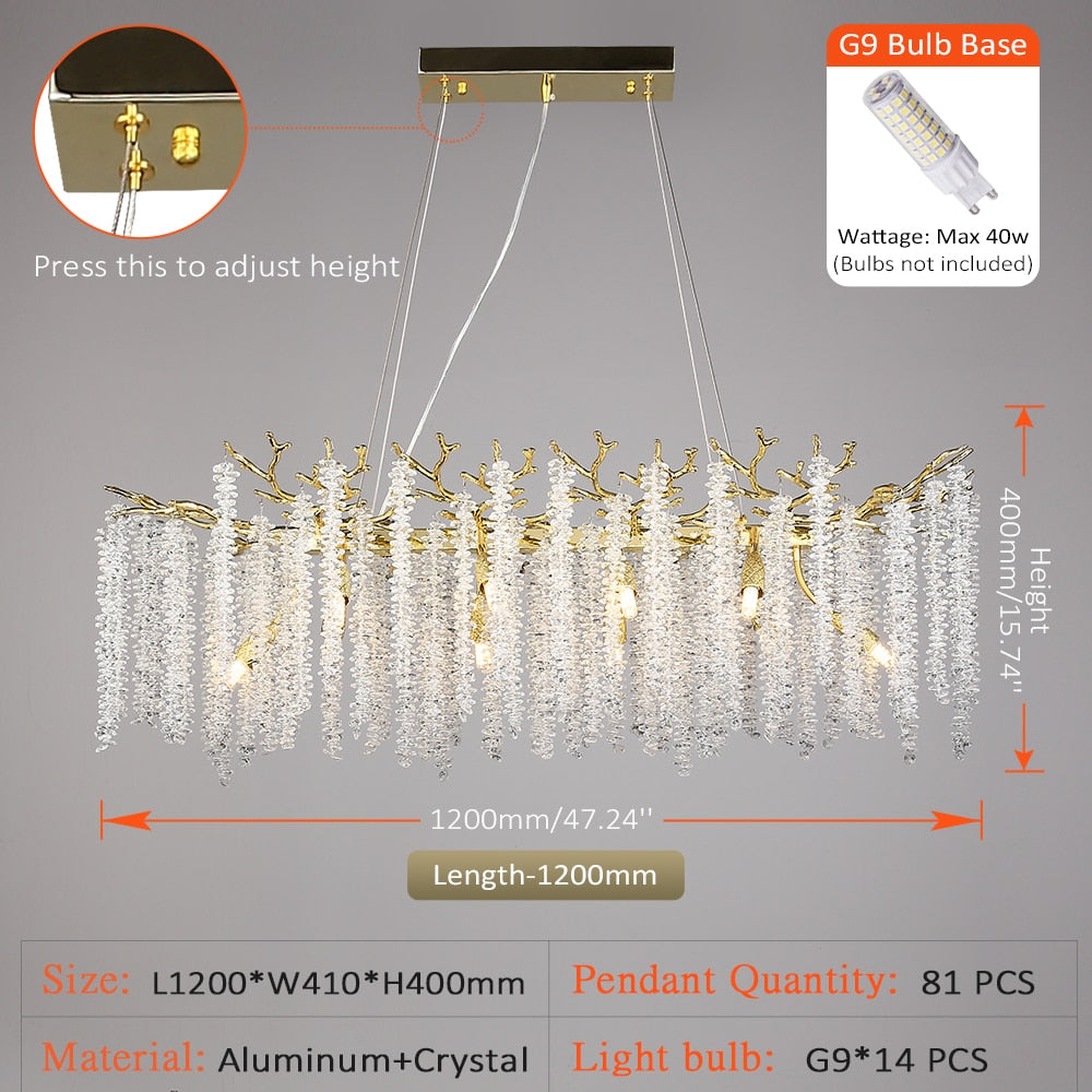 long crystal branch chandelier