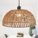 Woven pendant light with a blurred background