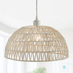 Woven pendant light with a neutral background