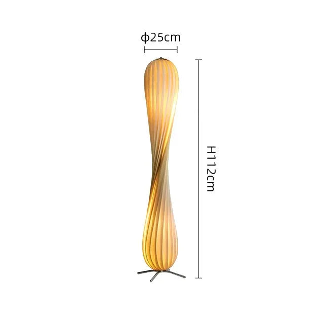 Yellow floor lamp with dimensions on a white background