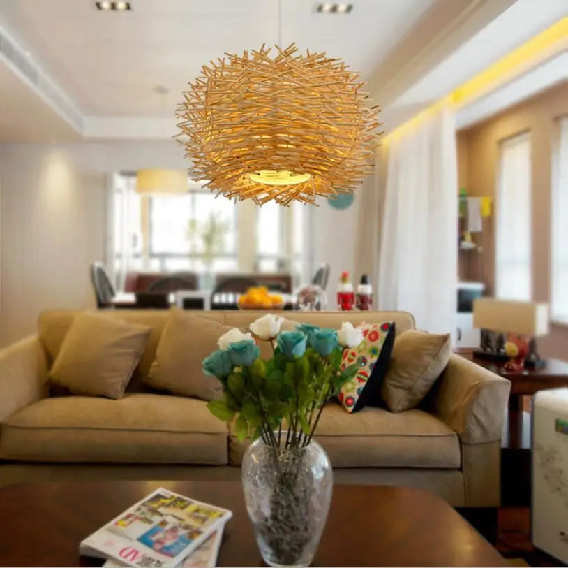 birds nest rattan pendant light natural living room