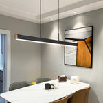 black modern linear chandelier dining room