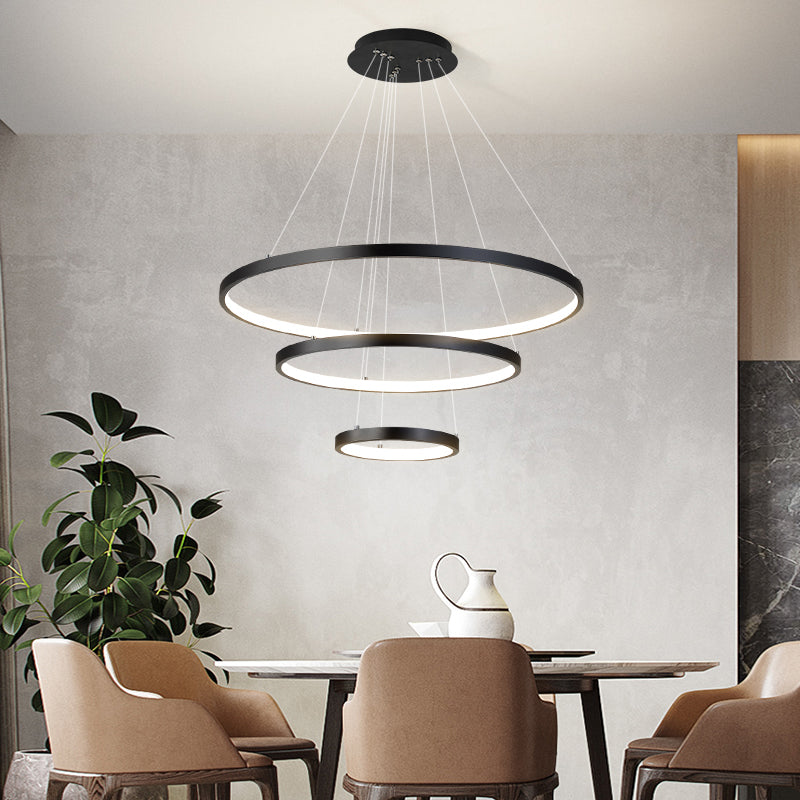 black ring chandelier dining room