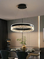 black round crystal chandelier dining room