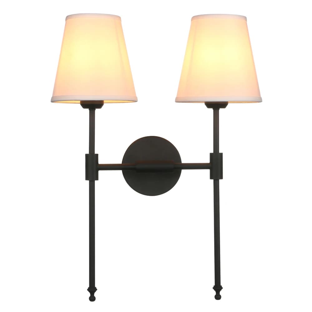 black wall sconce with fabric shade