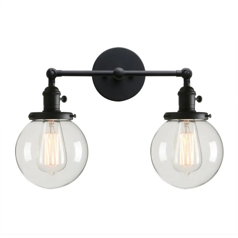 black 2 lights globe wall sconce