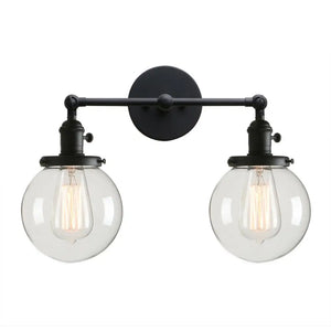 black 2 lights globe wall sconce