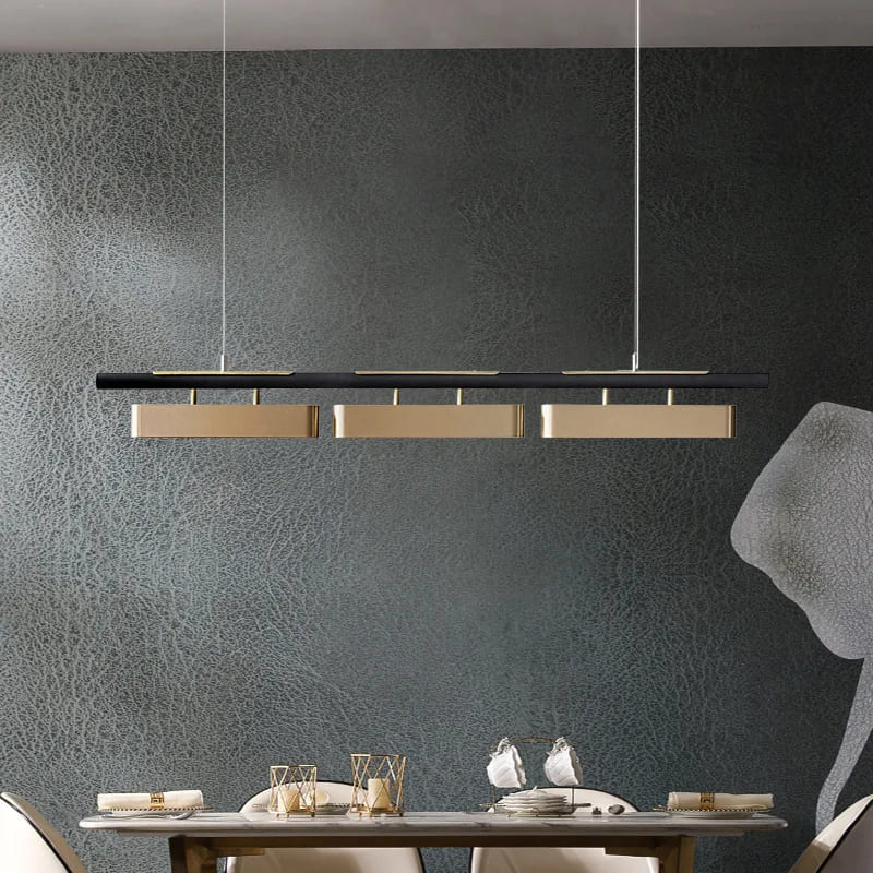 black and brass linear chandelier