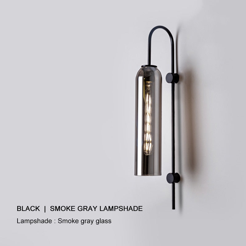 black Long Tube Glass Wall Sconce