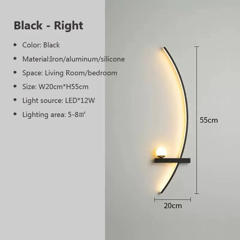 black right crescent wall light