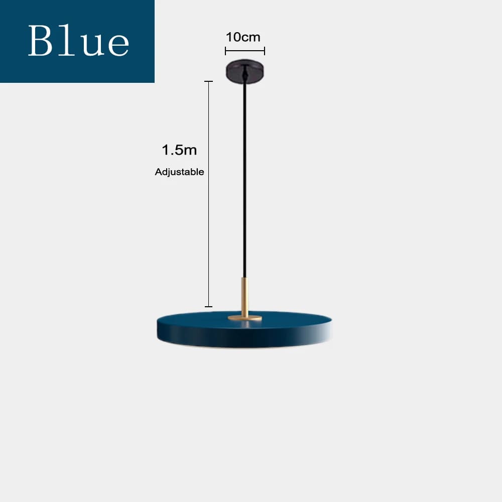 blue disc hanging light fixture