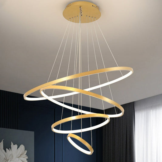 Elegant LED Circular Chandelier with Gold Finish – Modern Minimalist Style