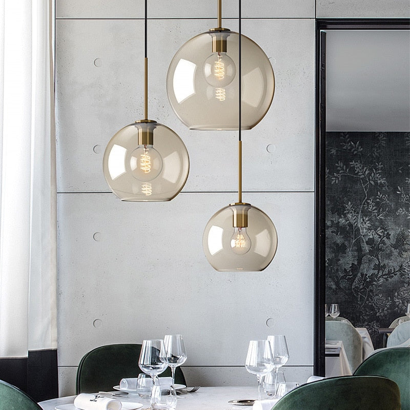 cognac glass globe pendant light  dining room| Lighting Homei