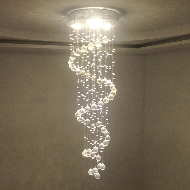 Rizu LED Crystal Chandelier glowing at night – Warm & ambient high ceiling lighting