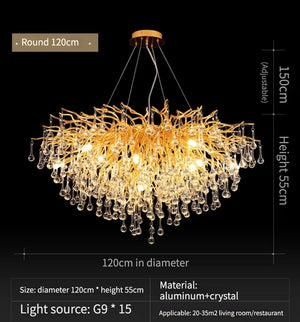 47 inch crystal raindrop chandelier gold