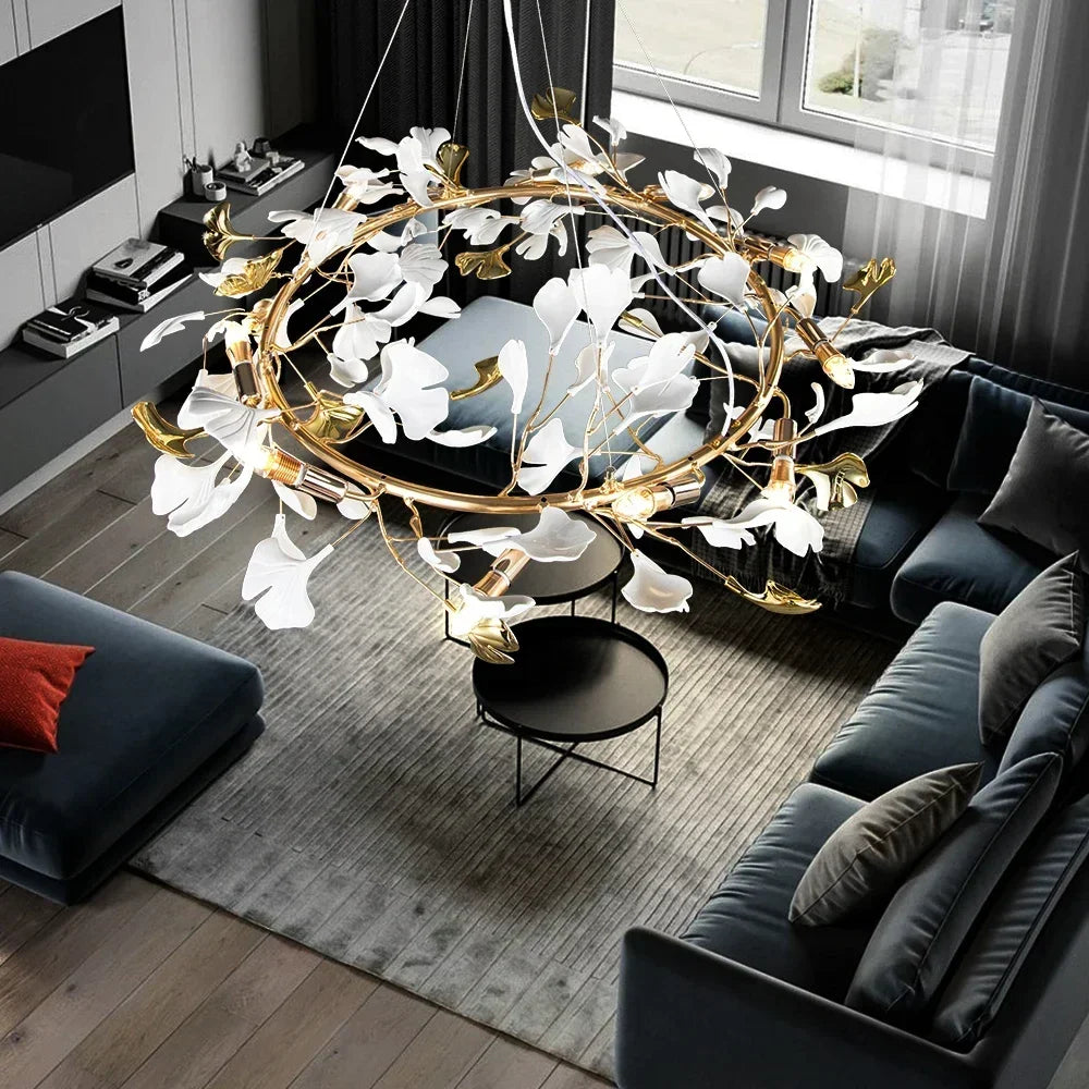 gingko leaf ceramic chandelier