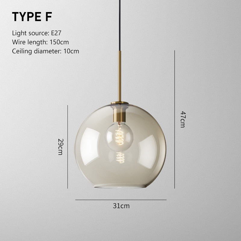 glass globe cognac pendant light