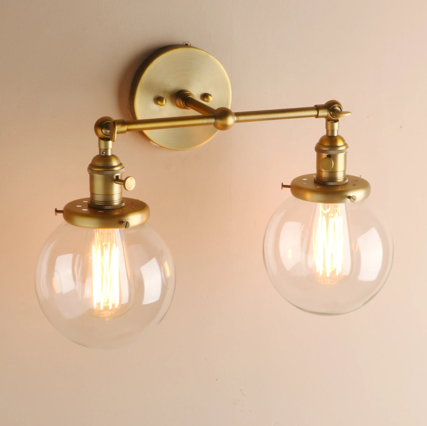 2 Lights Glass Globe Wall Sconce