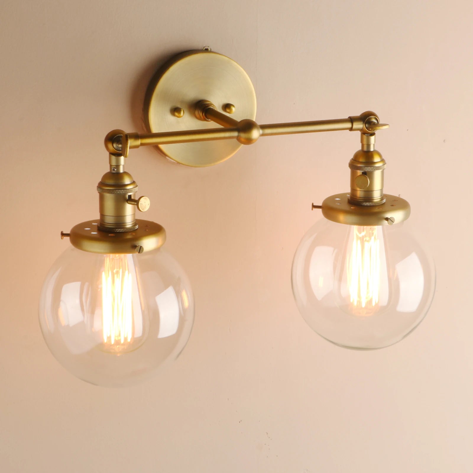 2 Lights Glass Globe Wall Sconce