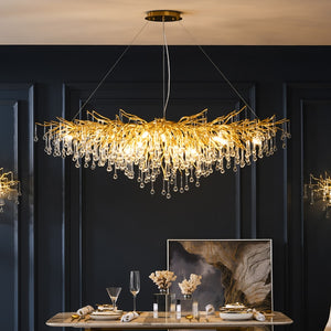 gold crystal raindrop chandelier dining room