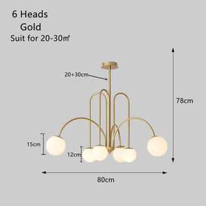 6 heads gold glass ball chandelier