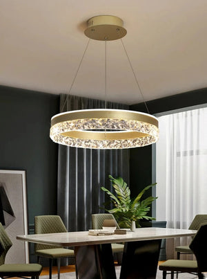 gold ring crystal chandelier dining room