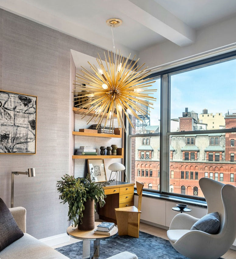 gold sputnik chandelier living room