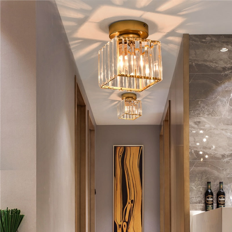 gold square crystal glass ceiling light