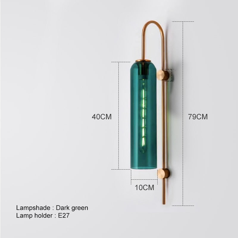 green Long Tube Glass Wall Sconce