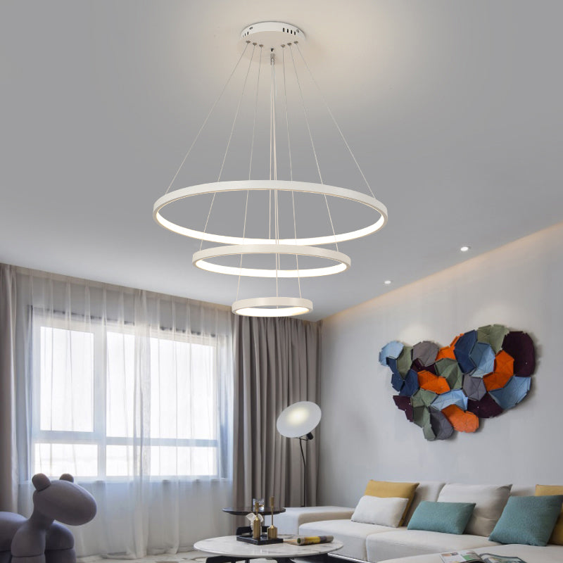 White LED Ring Chandelier – Energy-Efficient Lighting for Home