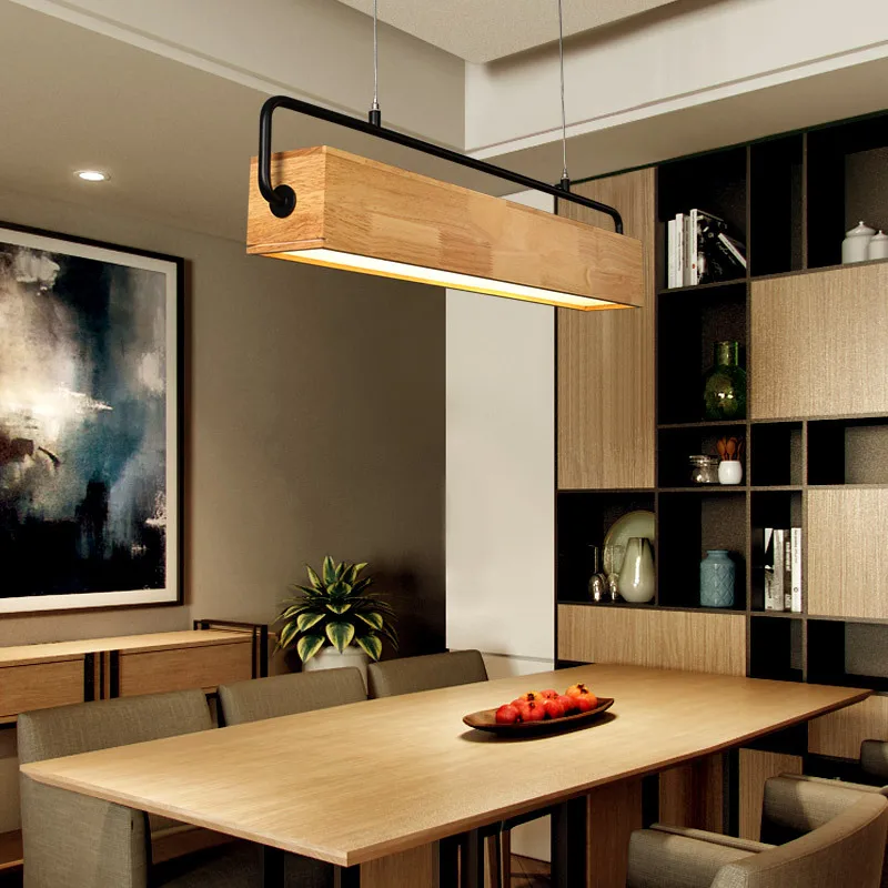 linear wood chandelier dining room