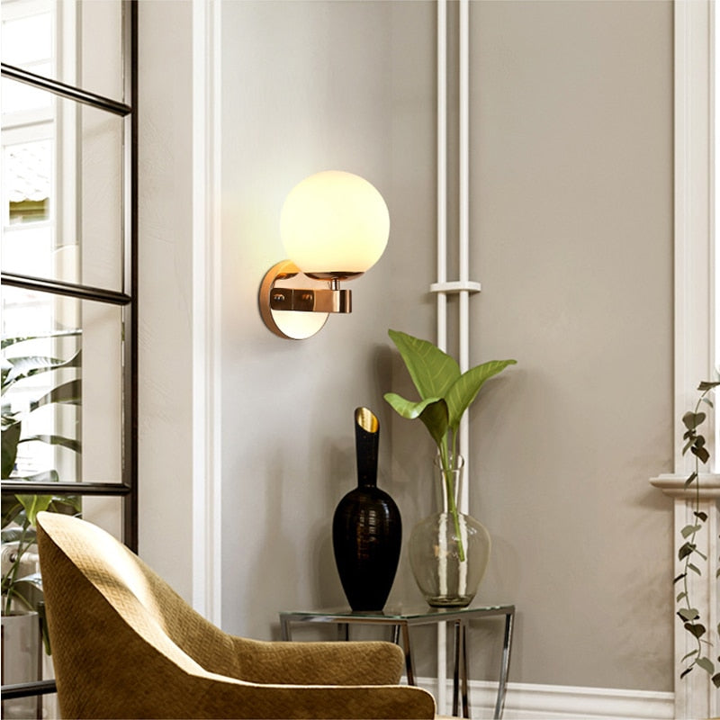 milk glass globe wall sconce