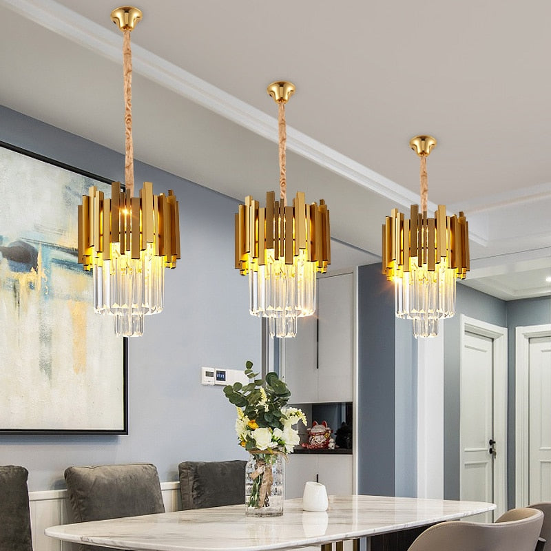 modern gold crystal chandelier dining room