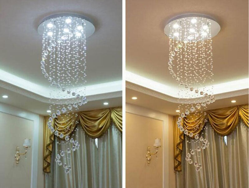 Modern luxury crystal chandelier in spacious foyer – Rizu LED Lighting