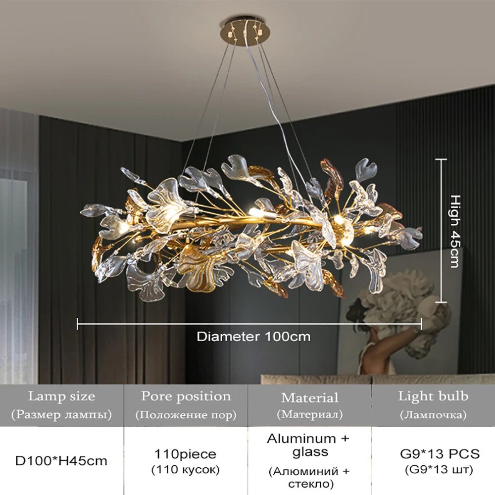 modern transparent gingko chandelier