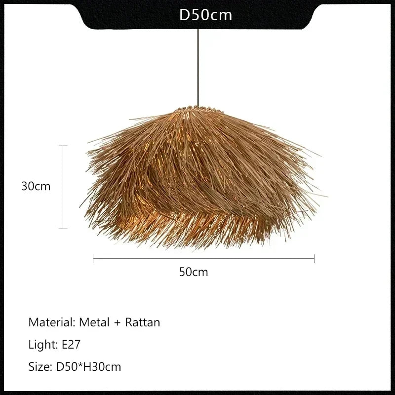 Small natural straw rattan pendant light - 19.68 inch