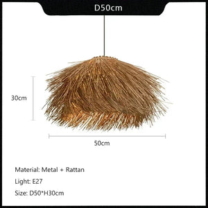 natural straw rattan pendant light 19.68 inch