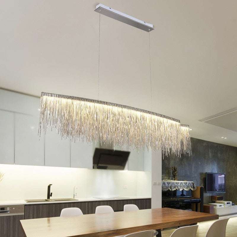 linear raindrop chandelier dining room