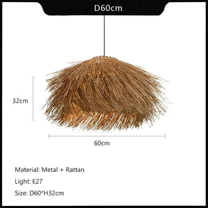 natural straw rattan pendant light 23.62 inch