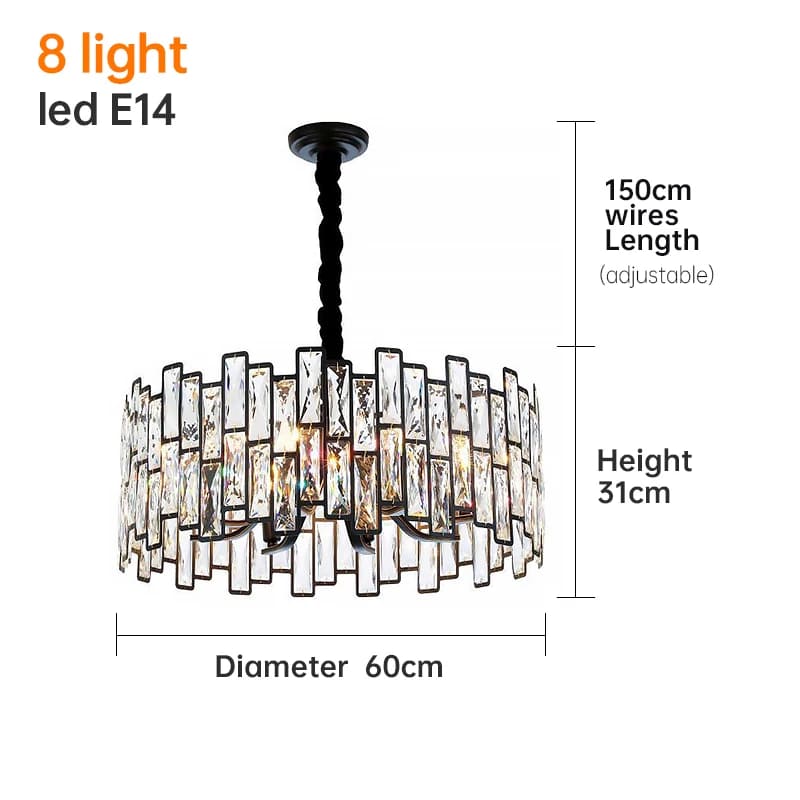 8 light round black crystal chandelier